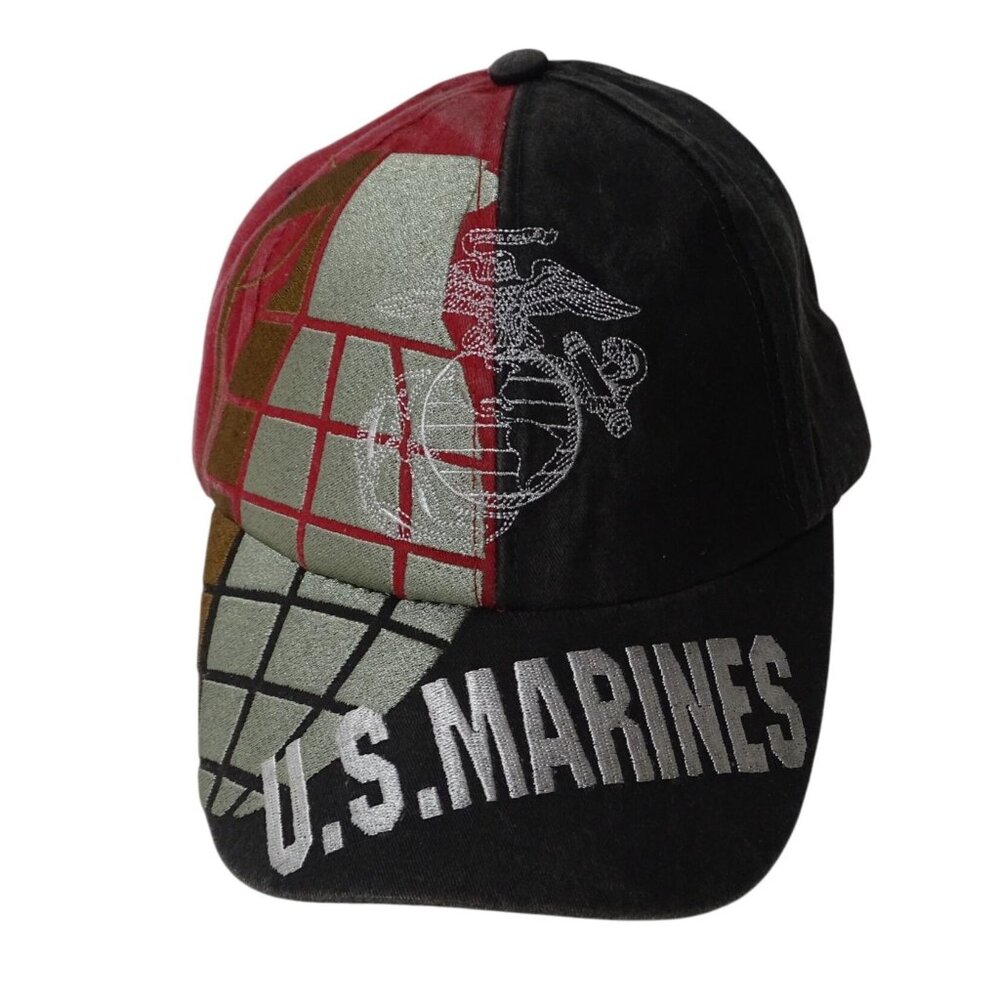 Eagle Crest U.S. Marines Embroidered Cap Adjustable Strap Red and Black FLAW